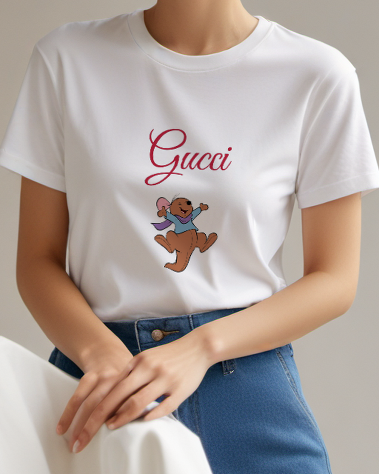 Light Gray Roo Jumping Joyfully In Air Graphic T-Shirt - model wearing view