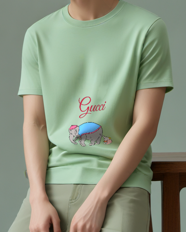 Sage Green Large Elephant And Calf Graphic T-Shirt - model wearing view