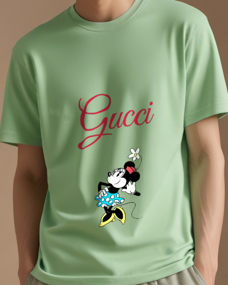 Sage Green Minnie Mouse Dancing With Flower Graphic T-Shirt - model wearing view