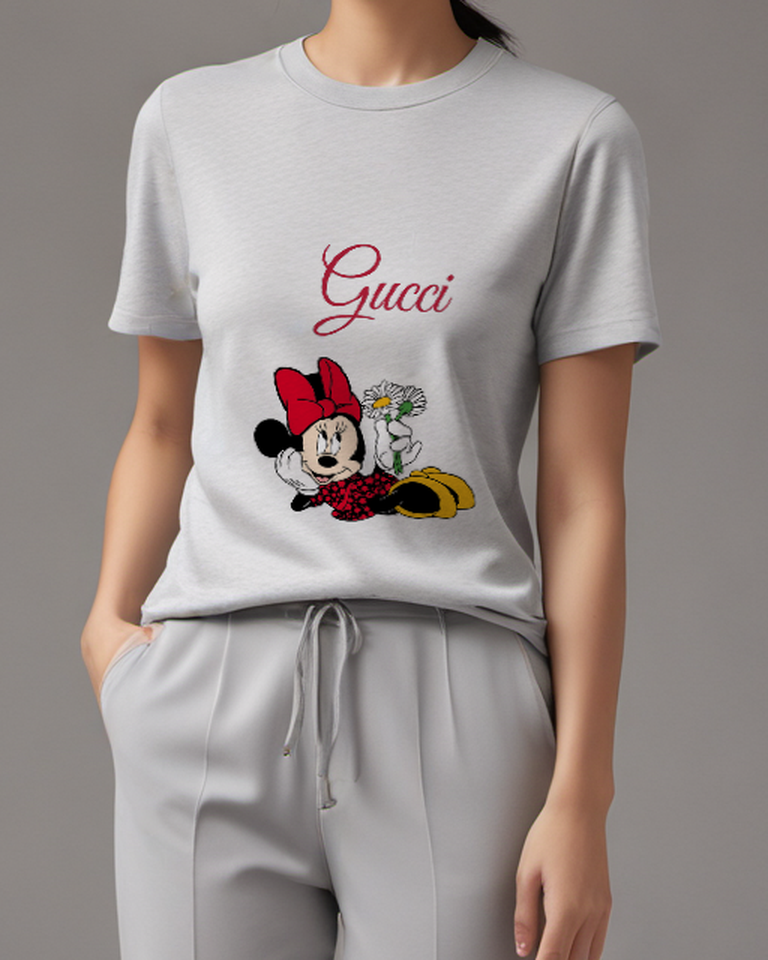 Light Gray Minnie Mouse Holding Daisies Graphic T-Shirt - model wearing view
