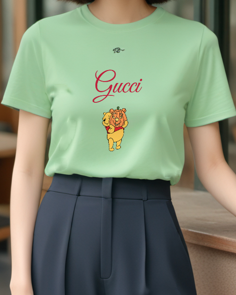 Sage Green Winnie The Pooh Holding Pumpkin Head Graphic T-Shirt - model wearing view