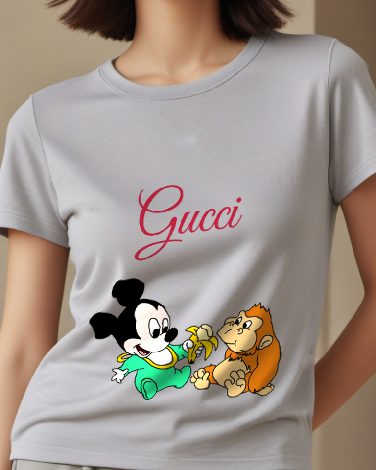 Light Gray Baby Mouse Teddy Bear Graphic T-Shirt - model wearing view