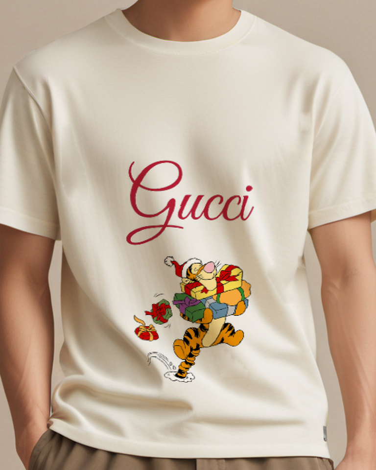 Ivory Tiger Flowers And Gift Graphic T-Shirt - model wearing view