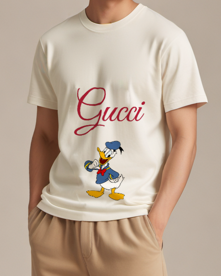 Ivory Donald Duck Pointing Forward Graphic T-Shirt - model wearing view