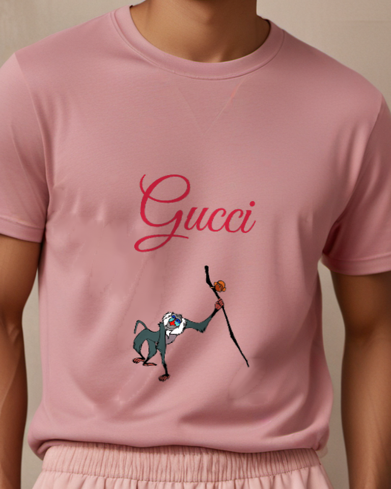 Blush Pink Rafiki Holding Staff With Orange Tip Graphic T-Shirt - model wearing view