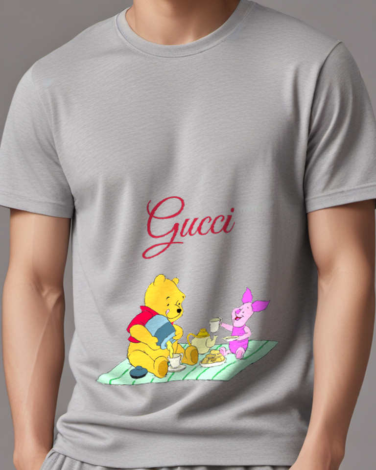Gray Piglet Pours Liquid From Jug Graphic T-Shirt - model wearing view