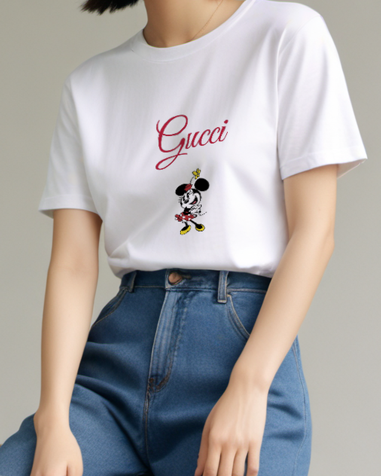 White Minnie Mouse Dancing Joyfully Graphic T-Shirt - model wearing view