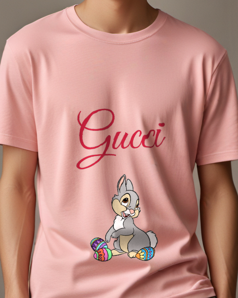 Blush Pink Baby Rabbit Colorful Balls Graphic T-Shirt - model wearing view