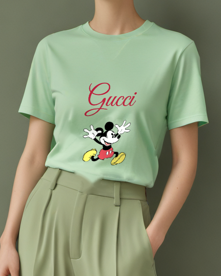 Sage Green Mouse Wide Open Arms Graphic T-Shirt - model wearing view