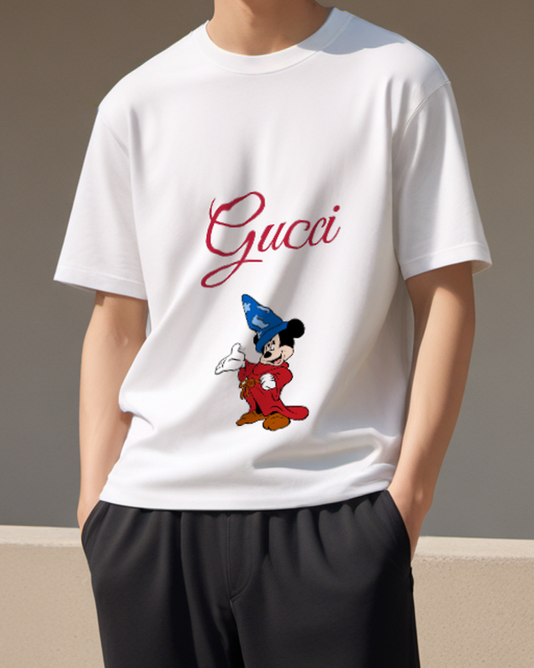 White Mickey Mouse As Sorcerer Waving Hand Graphic T-Shirt - model wearing view