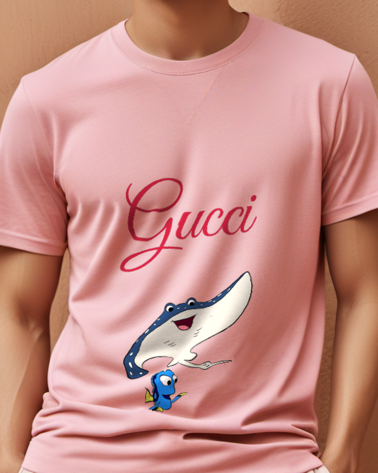 Blush Pink Dory And Ray Smiling Together Graphic T-Shirt - model wearing view