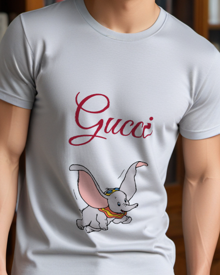 Pale Lavender Flying Elephant Pink Ears Graphic T-Shirt - model wearing view