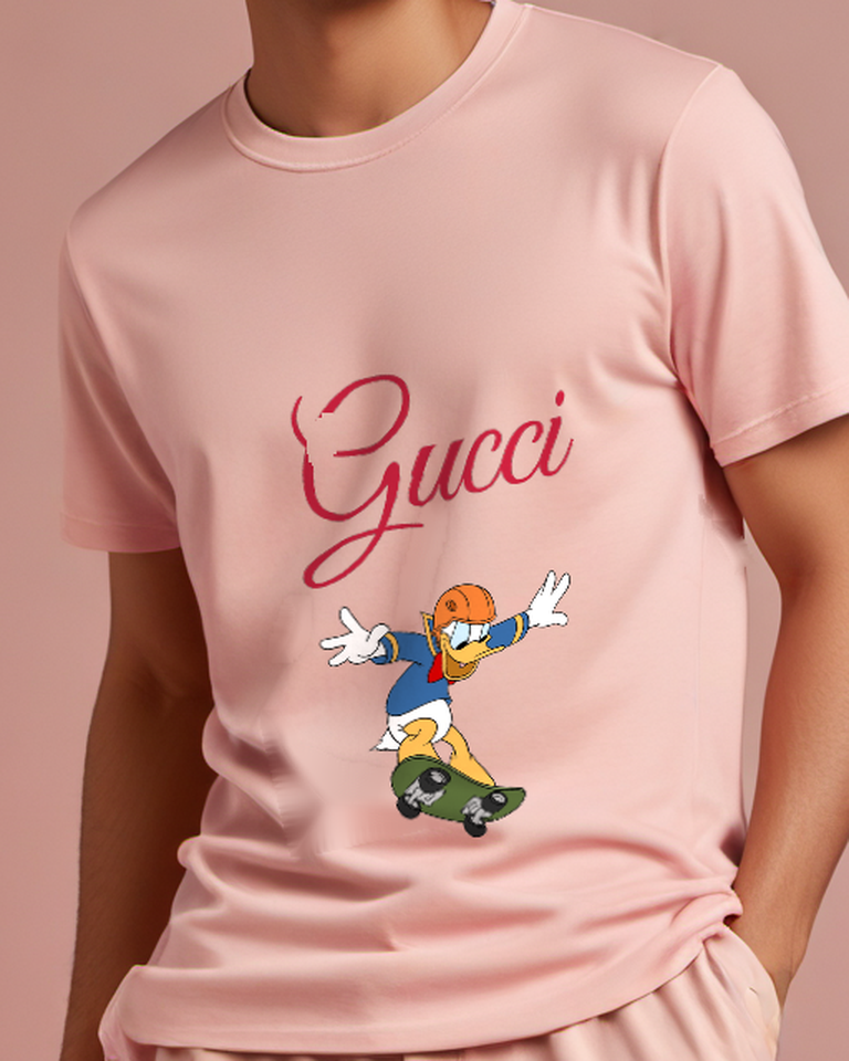 Blush Pink Donald Duck Skateboarding Mid Air Graphic T-Shirt - model wearing view