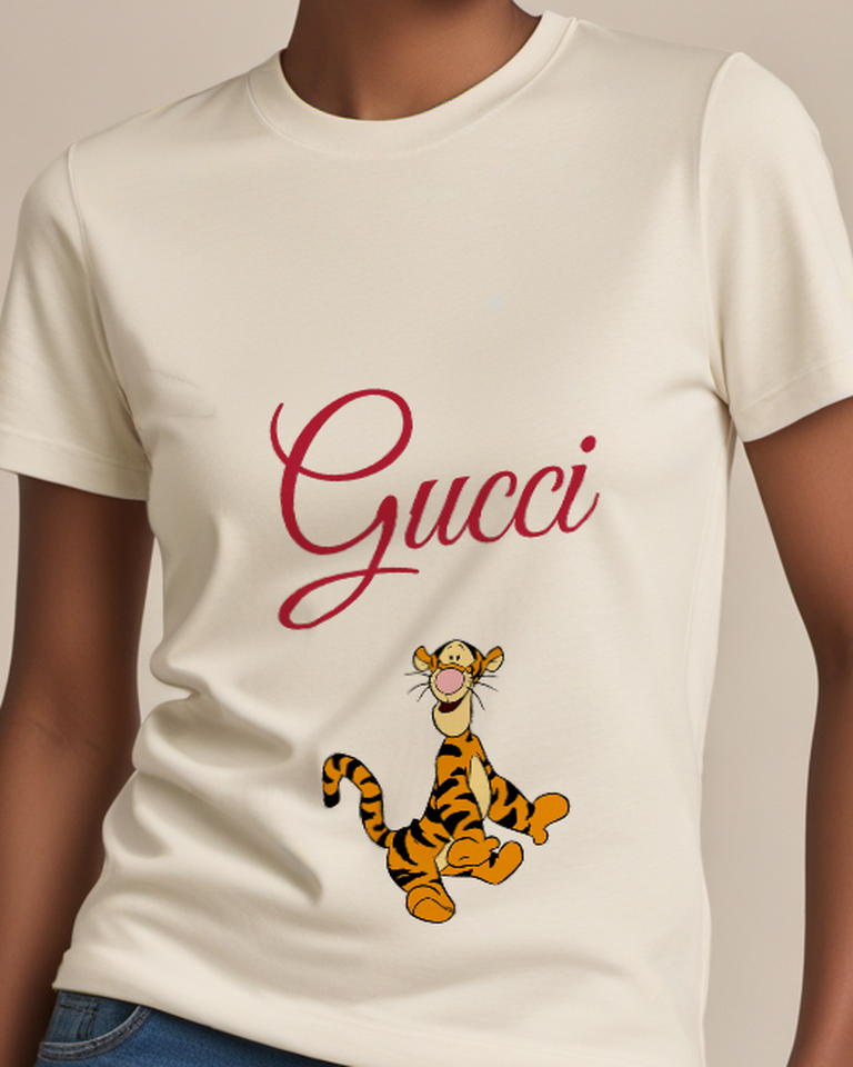Ivory Tigger Character Sitting Upright Graphic T-Shirt - model wearing view