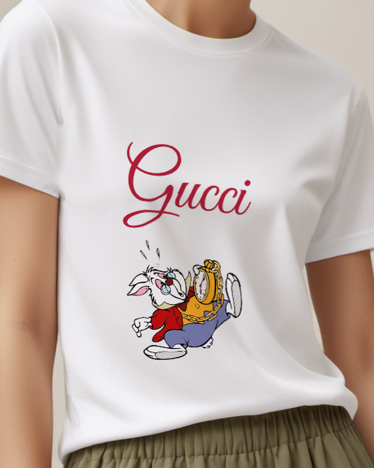 White Rabbit And Orange Companion Graphic T-Shirt - model wearing view