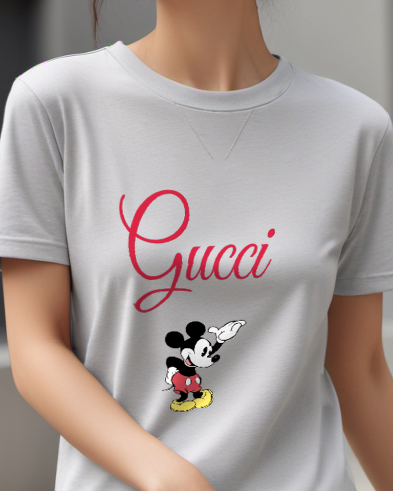 Light Gray Mickey Mouse Waving Hand Graphic T-Shirt - model wearing view