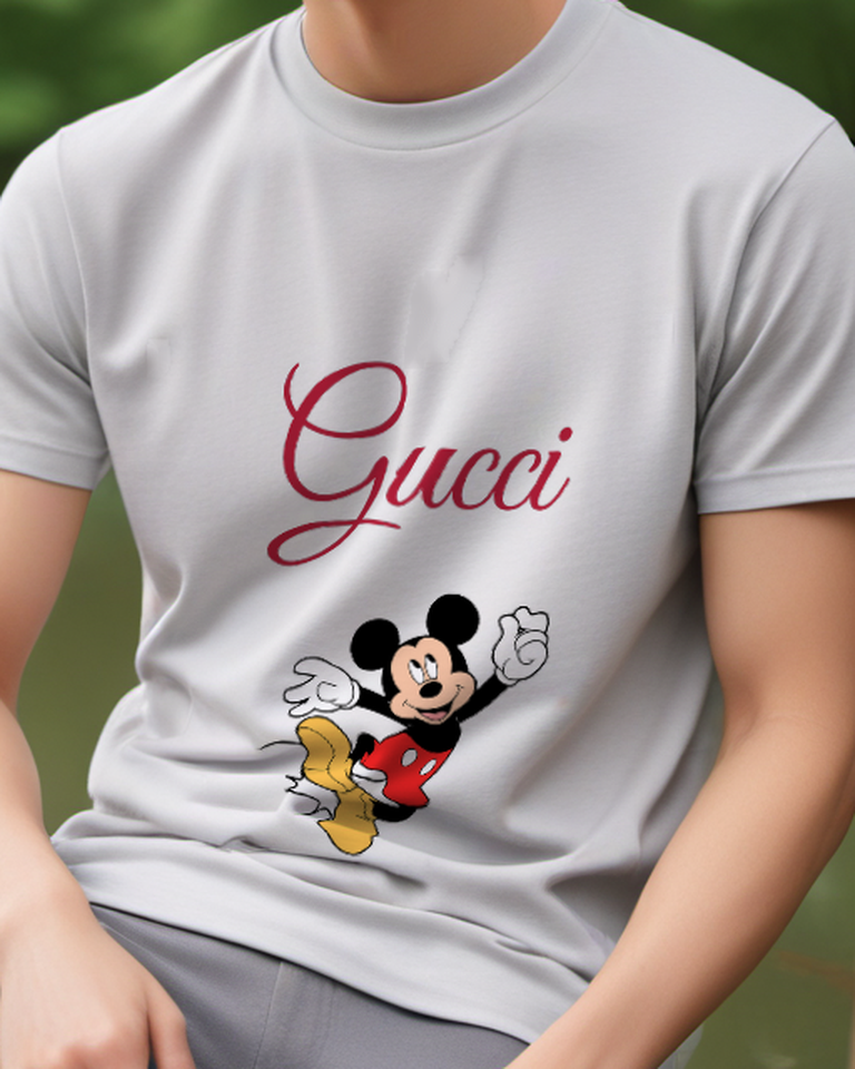 Light Gray Mickey Mouse Jumping With Heels Up Graphic T-Shirt - model wearing view