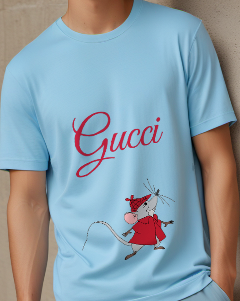 Sky Blue Mouse In Red Coat And Hat Graphic T-Shirt - model wearing view