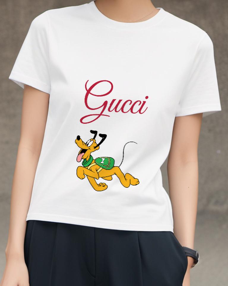 White Running Dog Green Sweater Graphic T-Shirt - model wearing view