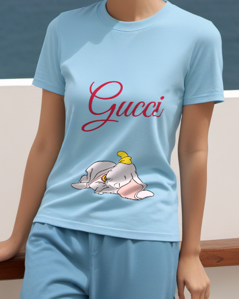 Sky Blue Sleeping Elephant Folded Ears Graphic T-Shirt - model wearing view