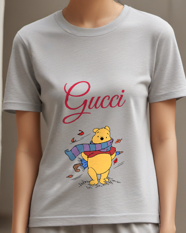Light Gray Bear In Autumn Scarf Graphic T-Shirt - model wearing view