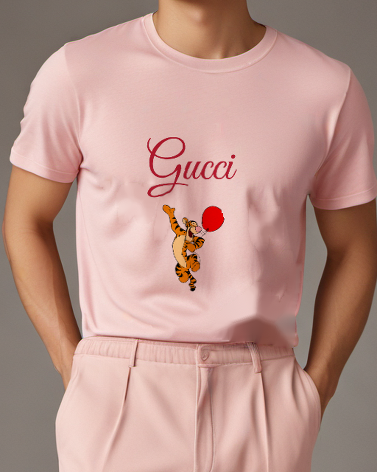 Blush Pink Tiger Red Balloon Graphic T-Shirt - model wearing view