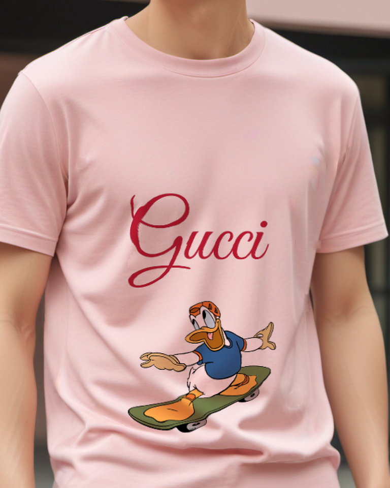 Blush Pink Donald Duck Skateboarding Graphic T-Shirt - model wearing view
