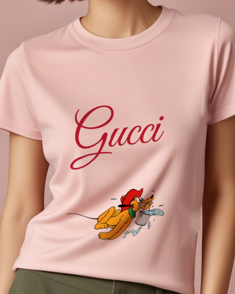 Blush Pink Dog Chasing Small Companion Graphic T-Shirt - model wearing view