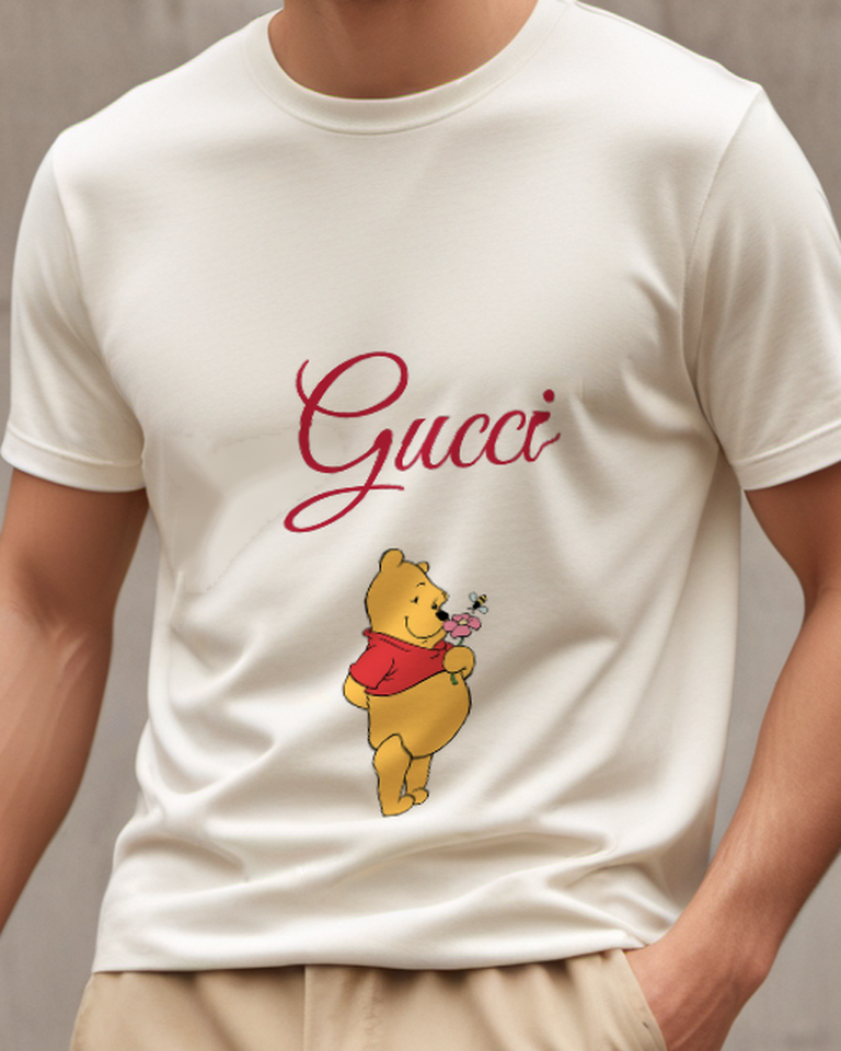Ivory Winnie The Pooh Holding A Flower Graphic T-Shirt - model wearing view