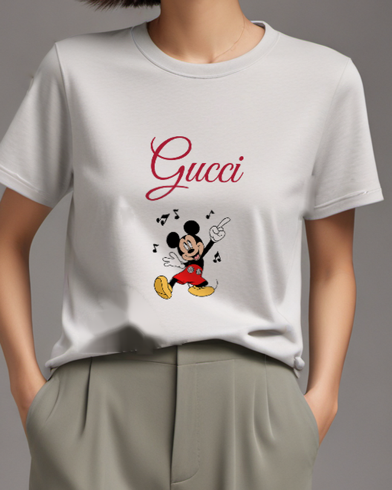 Light Gray Mouse Dancing Music Notes Graphic T-Shirt - model wearing view