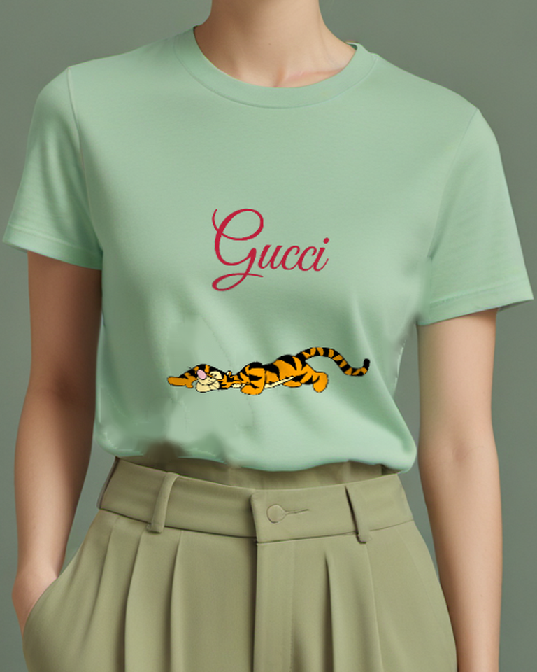 Sage Green Tigger Reclining With Closed Eyes Graphic T-Shirt - model wearing view