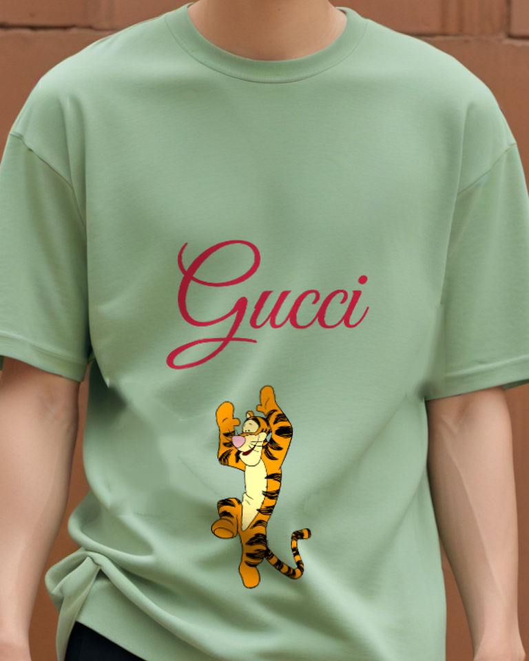 Sage Green Upright Striped Tiger Graphic T-Shirt - model wearing view