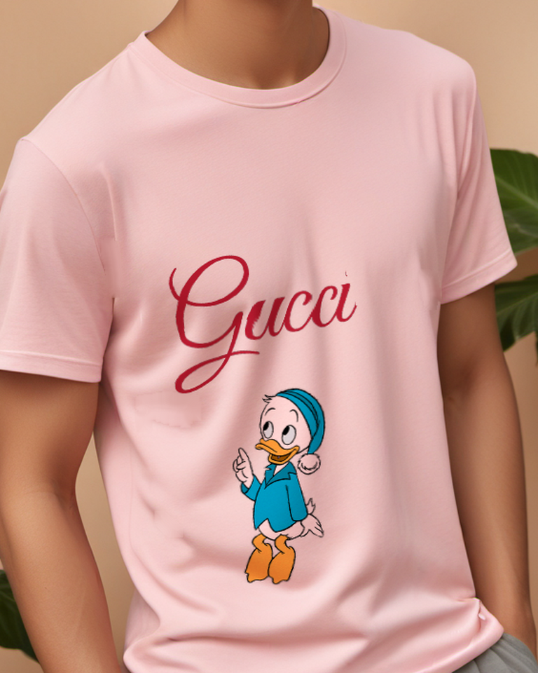 Blush Pink Dewey Duck Pointing Upward Graphic T-Shirt - model wearing view