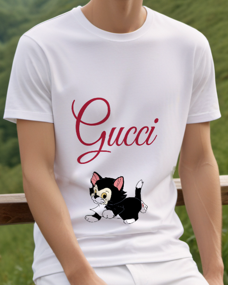 Light Gray Black And White Kitten Running Forward Graphic T-Shirt - model wearing view