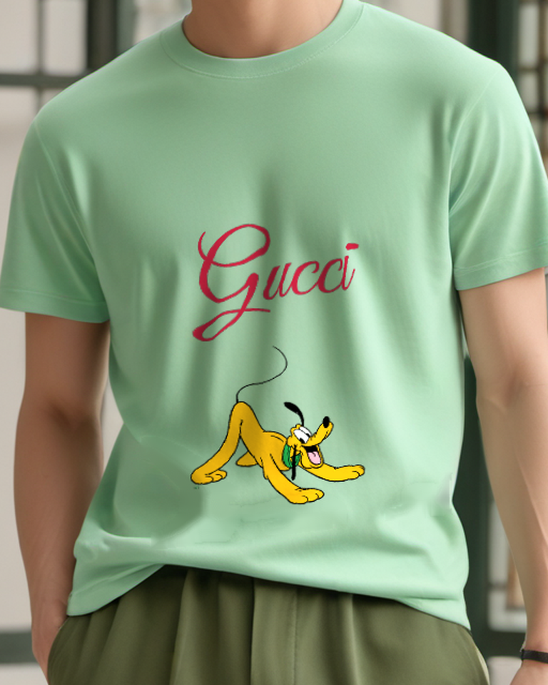 Sage Green Pluto Stretching With Open Mouth Graphic T-Shirt - model wearing view