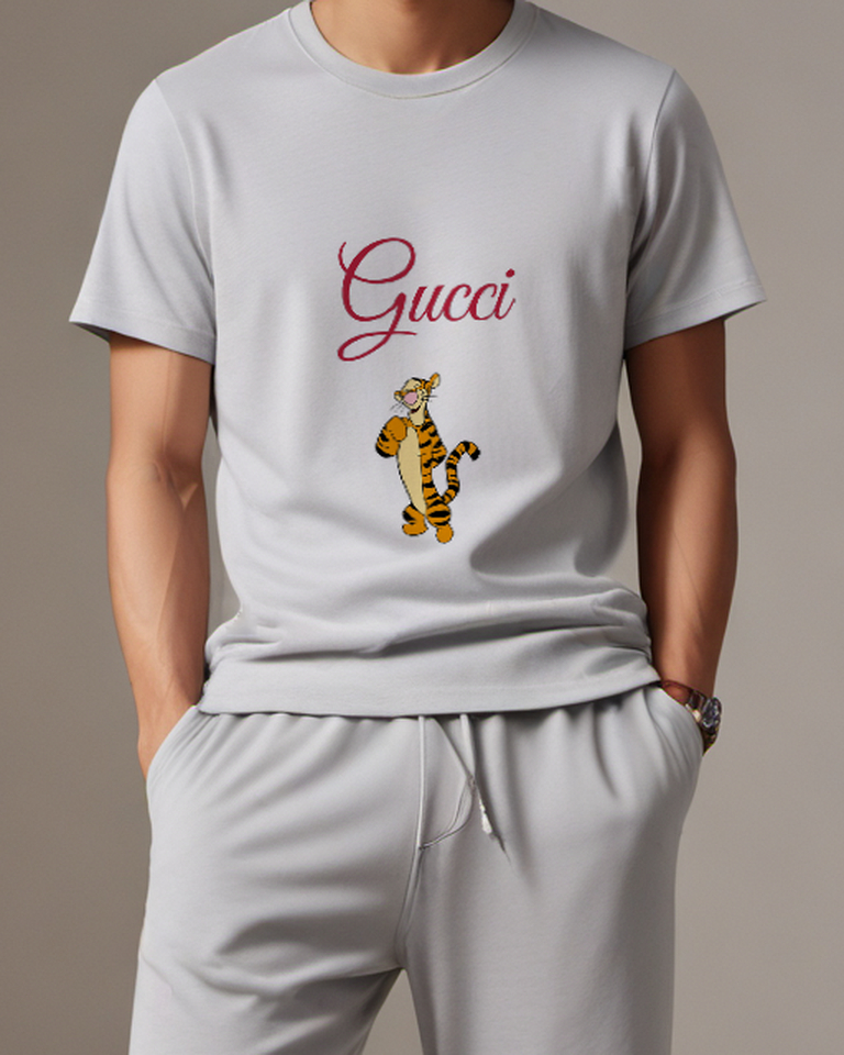 Light Gray Tigger Character Standing Upright Graphic T-Shirt - model wearing view