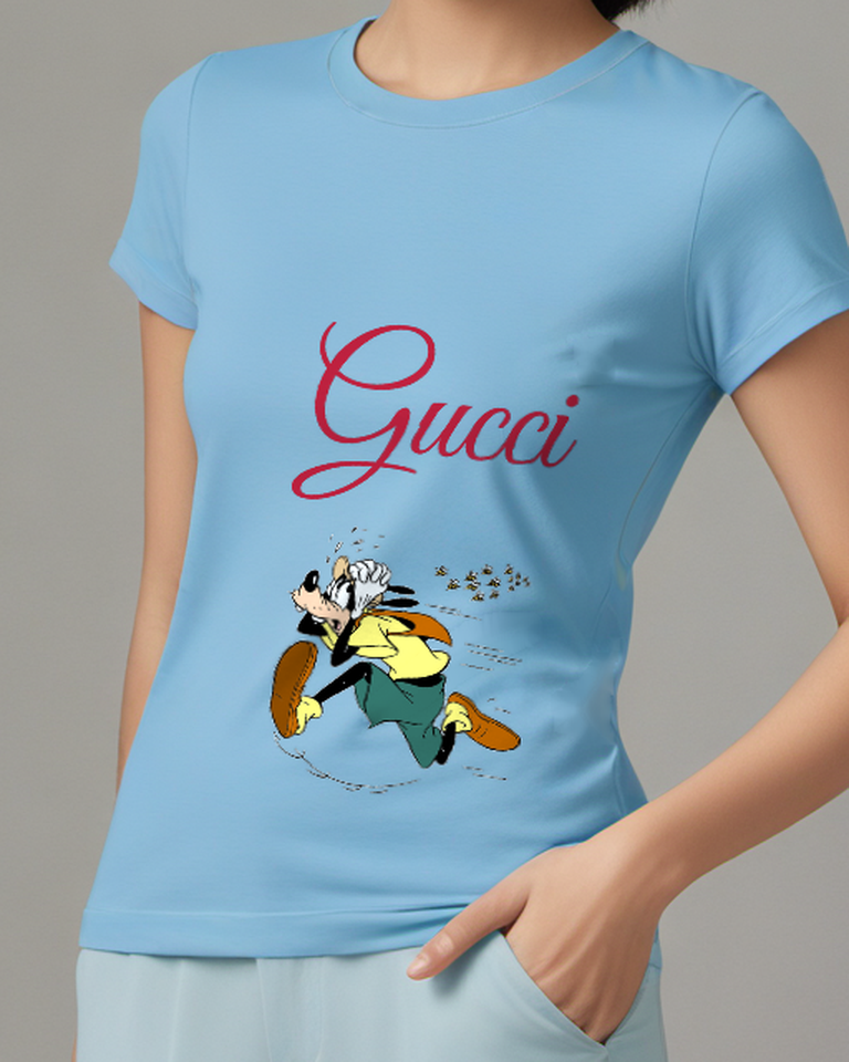 Sky Blue Goofy Running Away From Bees Graphic T-Shirt - model wearing view