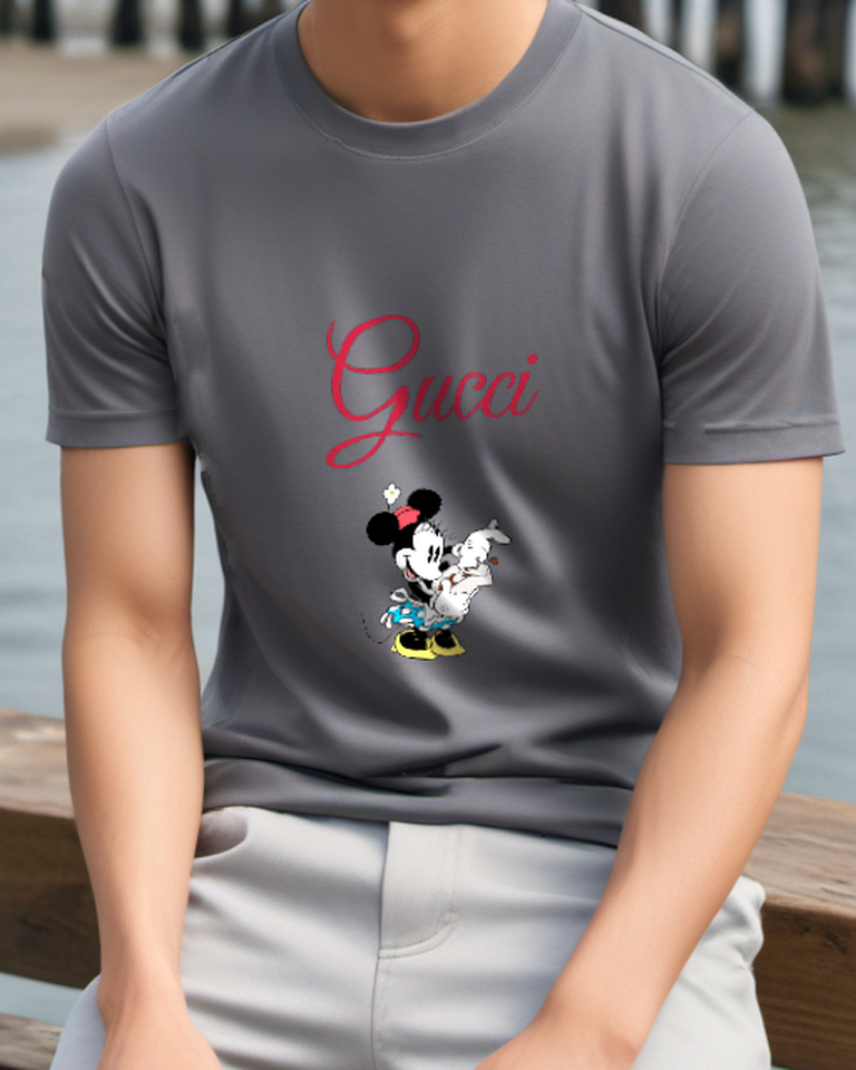 Charcoal Gray Minnie Mouse Stirring Bowl Graphic T-Shirt - model wearing view