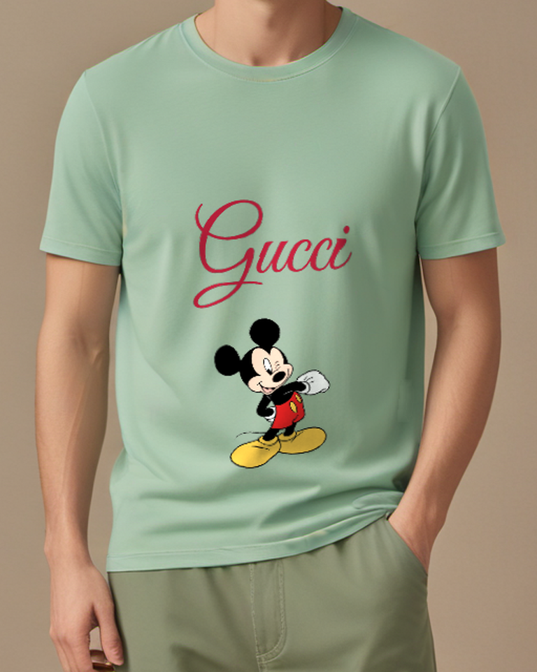 Sage Green Mickey Mouse Winks Cheerfully With One Hand Graphic T-Shirt - model wearing view
