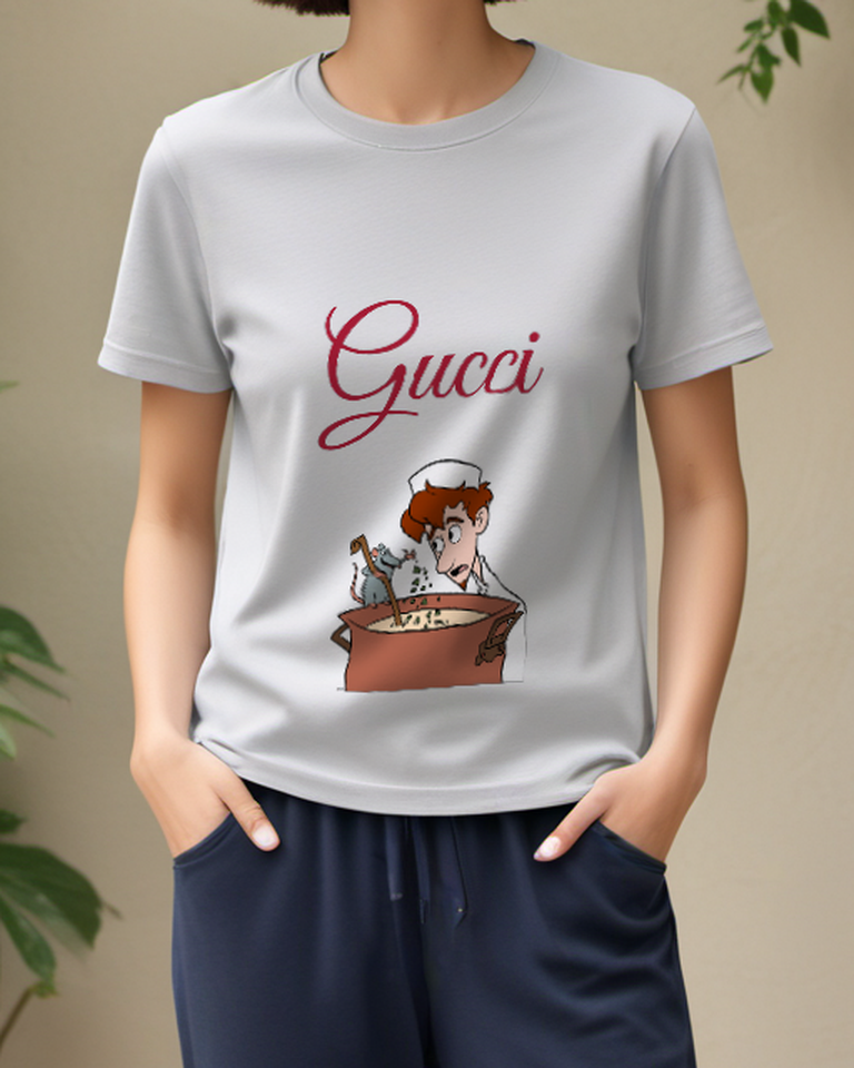 Light Gray Remy Rat Stirs Soup With Ladle Graphic T-Shirt - model wearing view