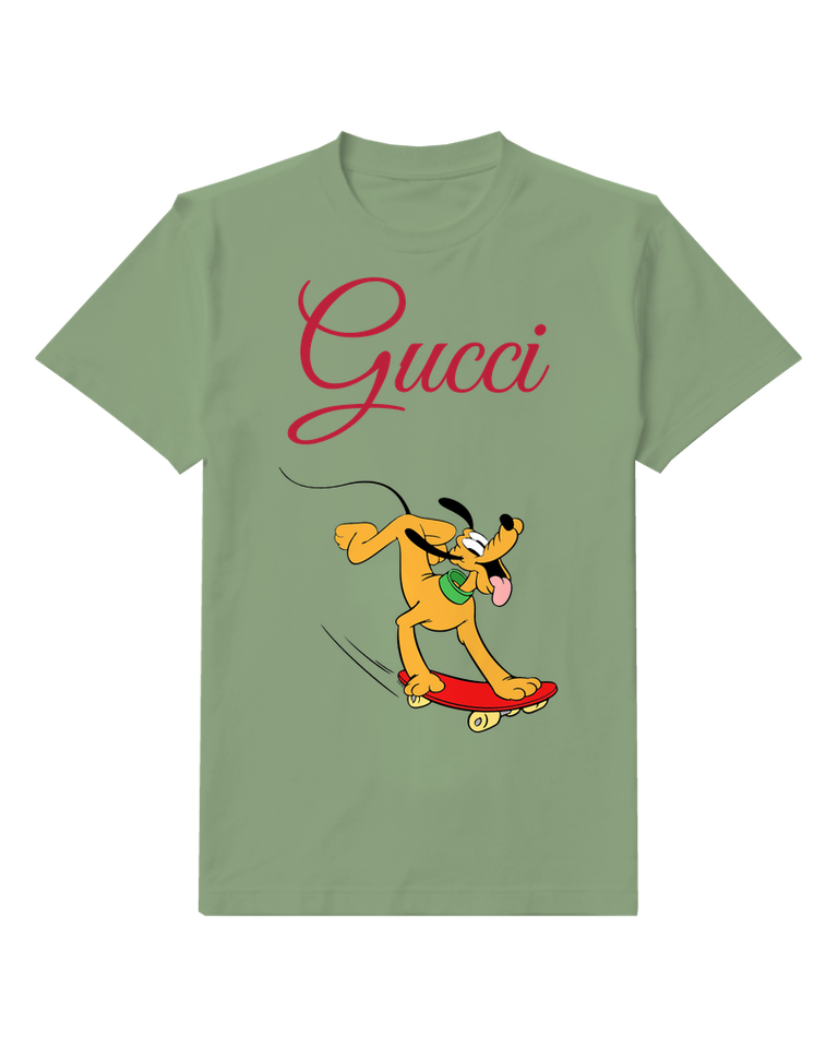 Sage Green Skateboarding Yellow Dog Graphic T-Shirt - front product view
