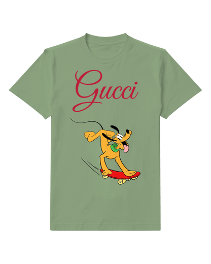 Sage Green Skateboarding Yellow Dog Graphic T-Shirt - front product view