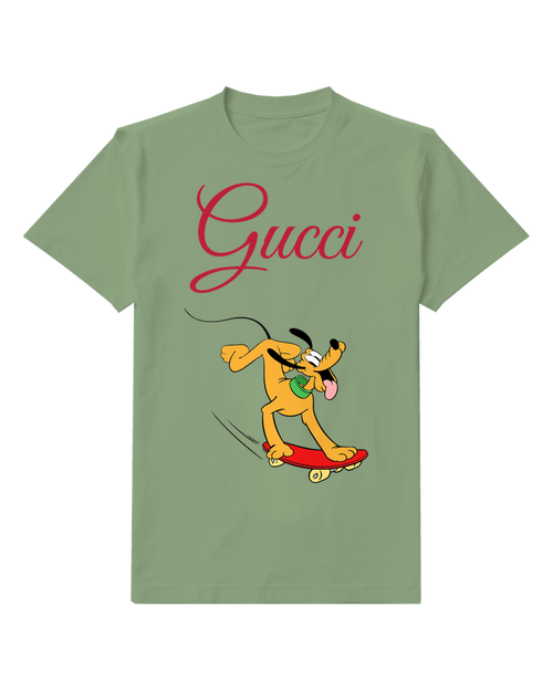 Sage Green Skateboarding Yellow Dog Graphic T-Shirt - front product view