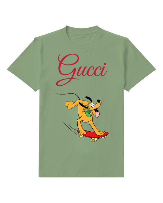 Sage Green Skateboarding Yellow Dog Graphic T-Shirt - front product view