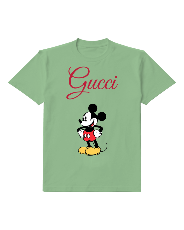Sage Green Classic Mickey Mouse Standing Confidently Graphic T-Shirt - front product view