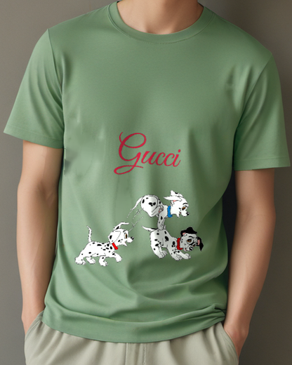 Sage Green Playful Spotted Puppy Group Graphic T-Shirt - model wearing view