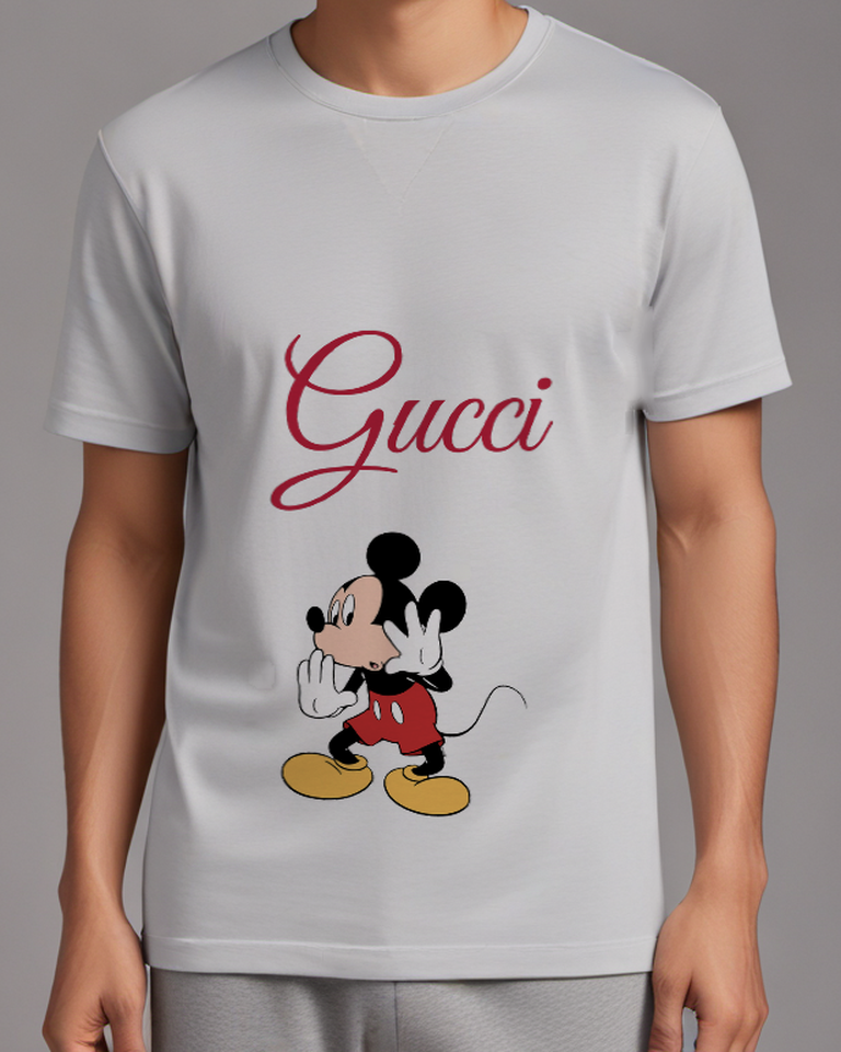 Light Gray Hands Together Mouse Graphic T-Shirt - model wearing view