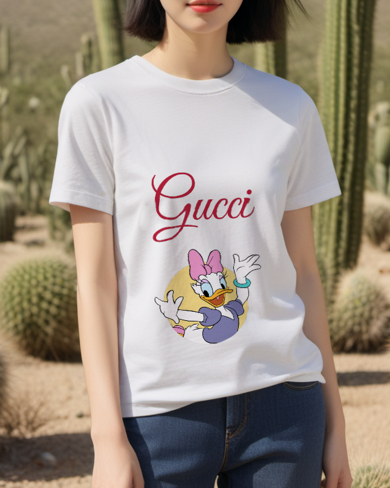Light Gray Waving Bow Duck Graphic T-Shirt - styled view 4