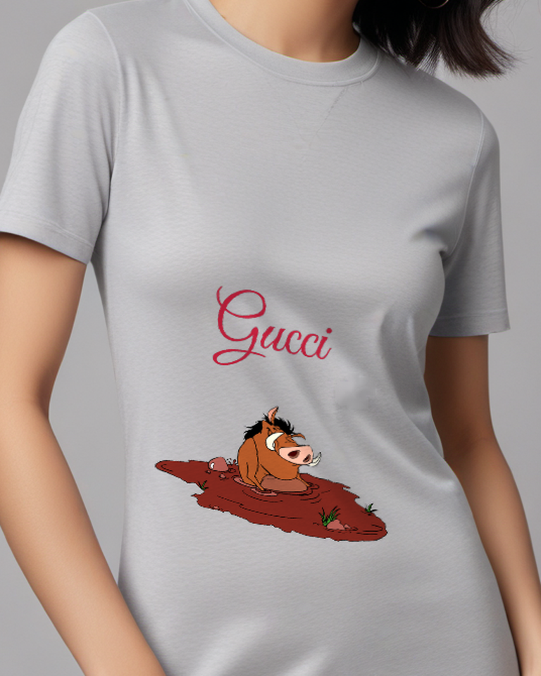 Light Gray Pumbaa In Mud Puddle Graphic T-Shirt - model wearing view