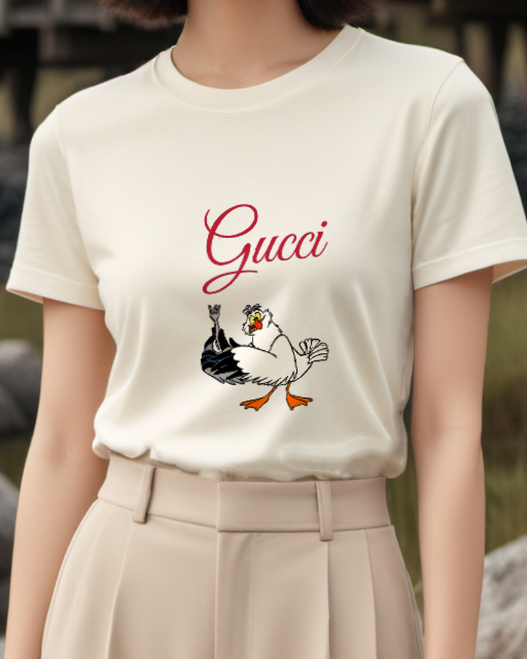 Ivory Seagull With Fork In Beak Graphic T-Shirt - model wearing view